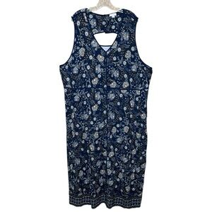 J Jill Sleeveless Floral Maxi Dress 4X Cut-Out Stretch Blue